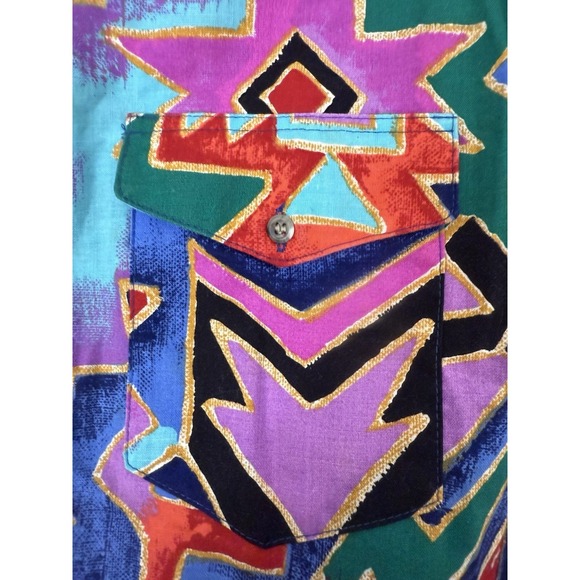 VTG Wrangler Aztec Multicolor Western Rodeo Cowboy Cut Tail Shirt 17 1/2 - 35 - Picture 5 of 10